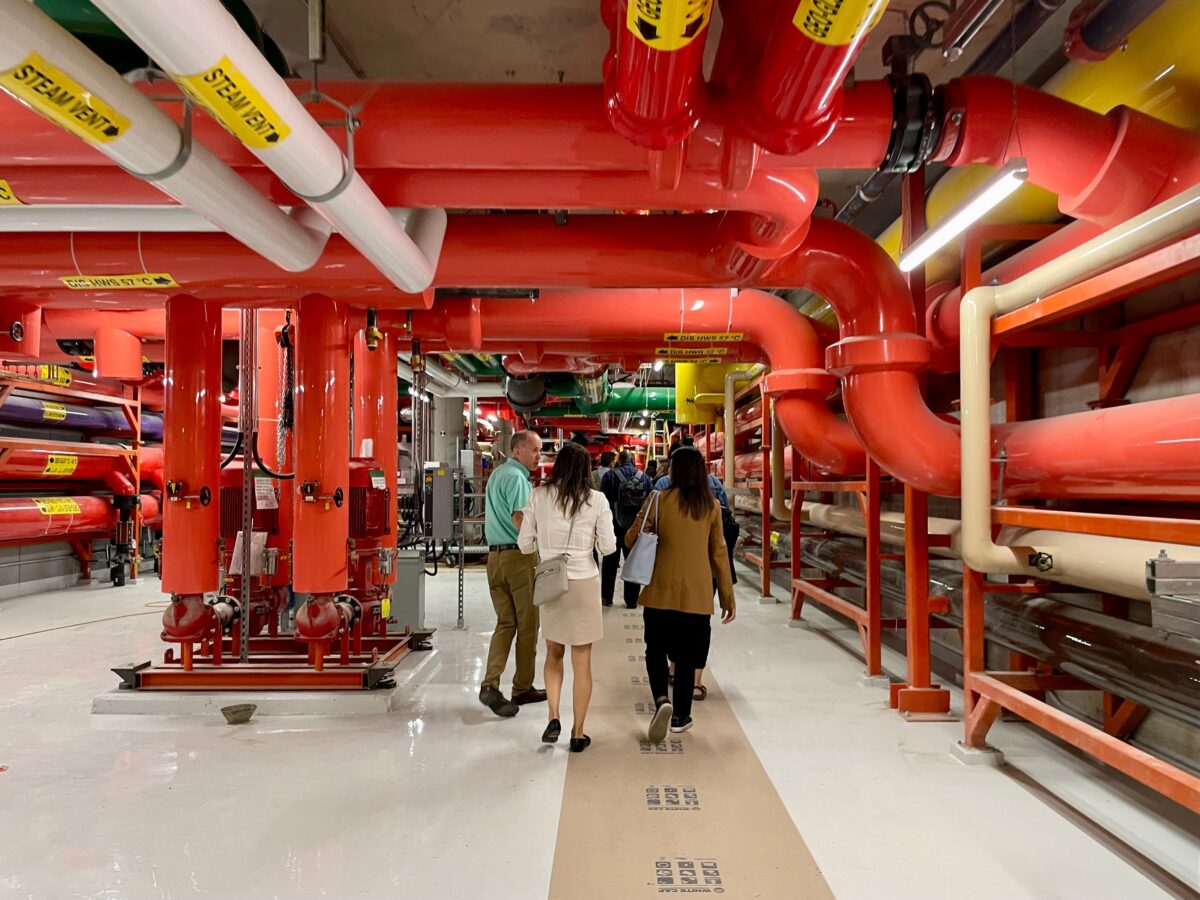 The group tours through Canada’s largest urban geoexchange facility.